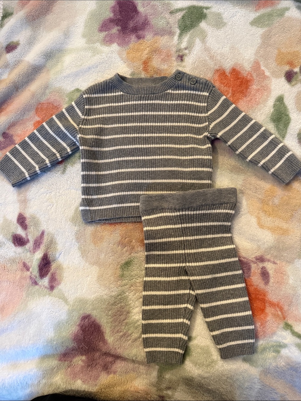 Striped Grey & White Knit Kids Matching Set